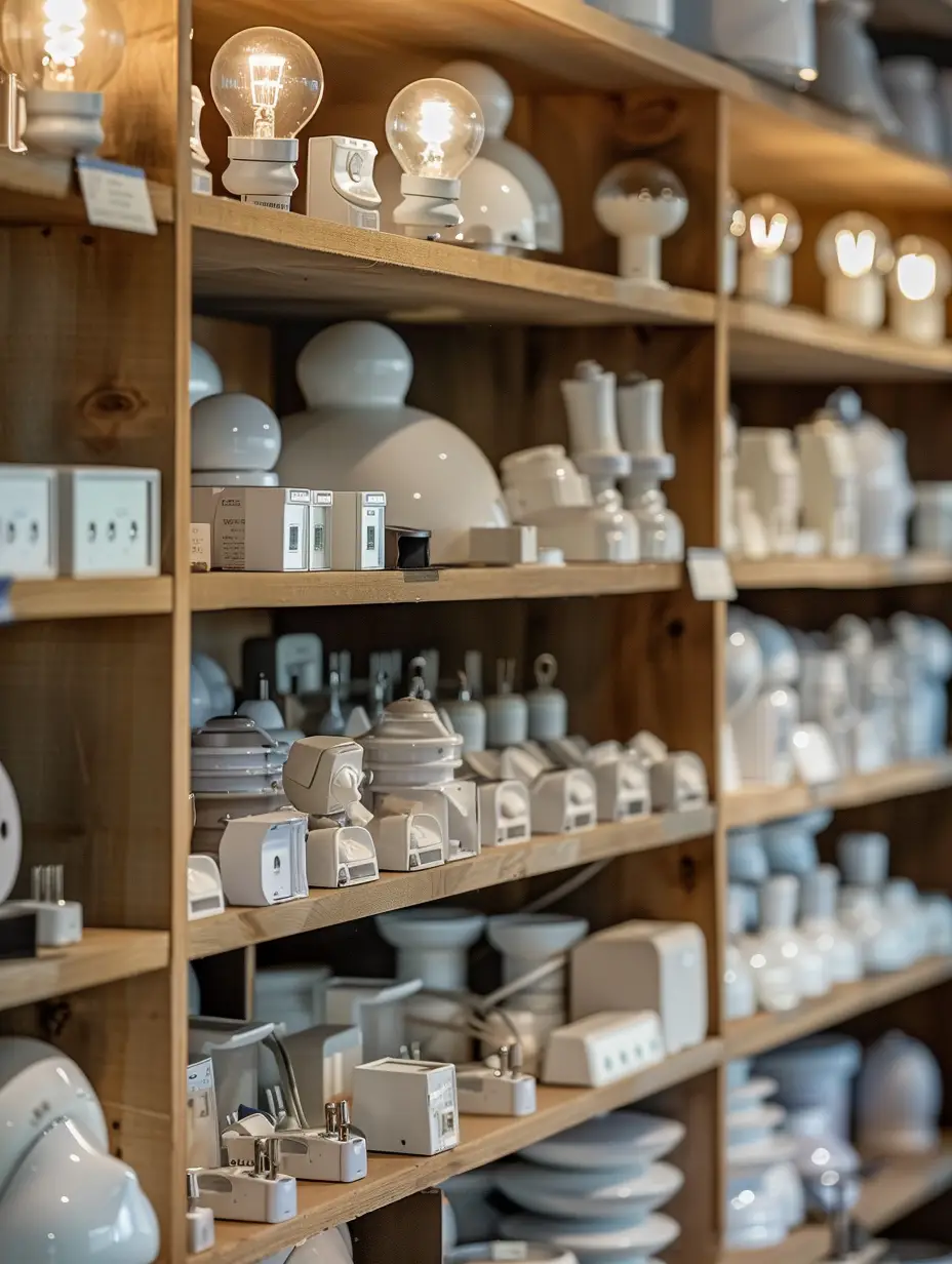 Articoli elettrici assortiti esposti nel negozio di Maizen